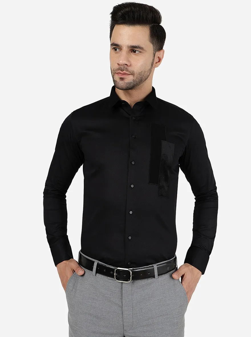 Black Solid Slim Fit Party Wear Shirt | JB Studio