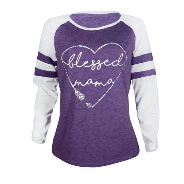 Blessed Mama  Women's Long Sleeve Vintage Patchwork T-Shirt