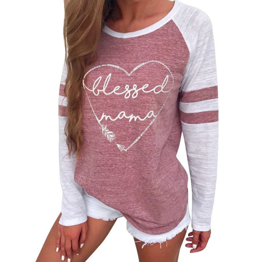 Blessed Mama  Women's Long Sleeve Vintage Patchwork T-Shirt
