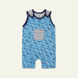 Blue Fish And Stripe Print Romper
