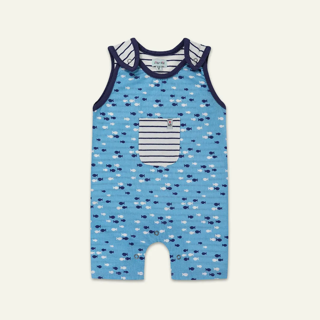 Blue Fish And Stripe Print Romper