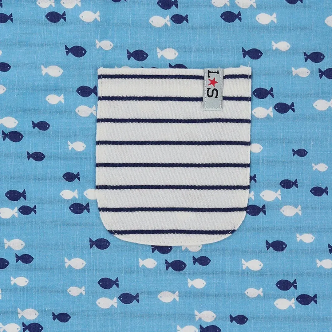 Blue Fish And Stripe Print Romper