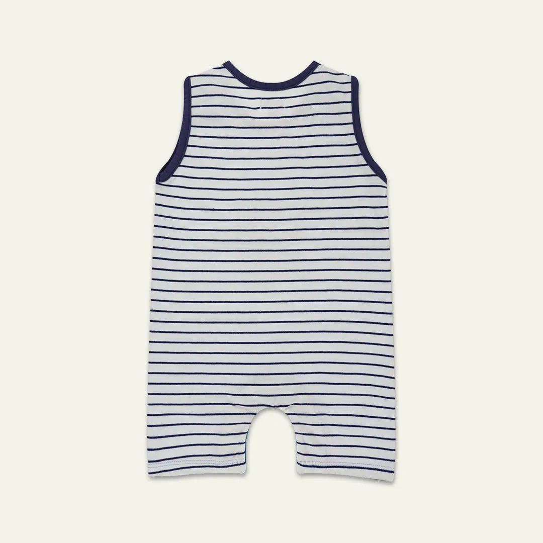 Blue Fish And Stripe Print Romper