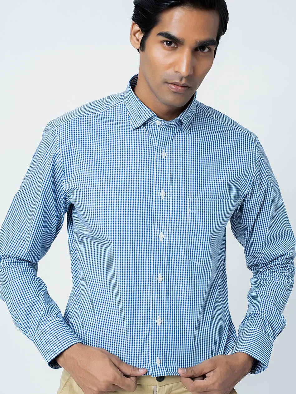 BLUE GINGHAM BUTTON UNDER SHIRT