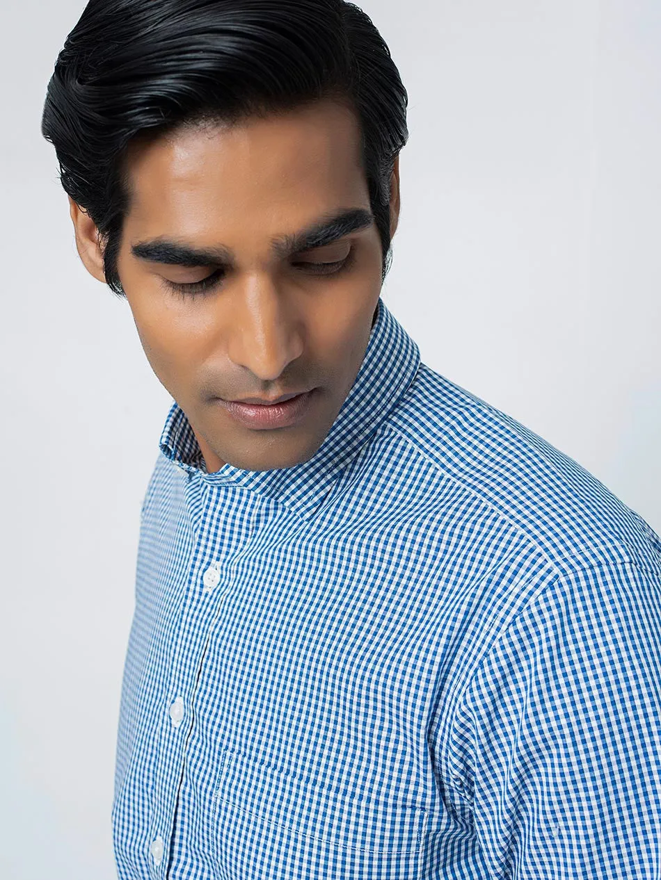 BLUE GINGHAM BUTTON UNDER SHIRT
