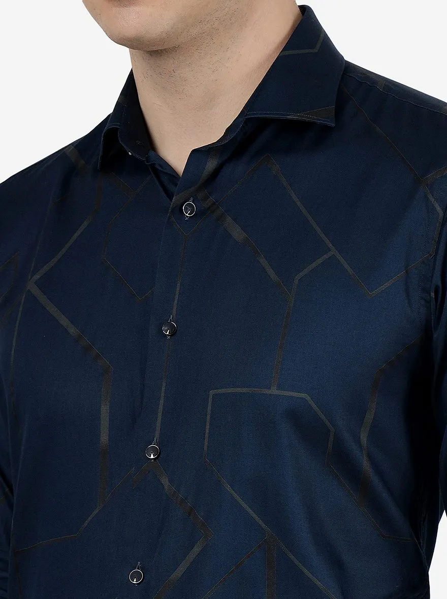 Blue Printed Slim Fit Party Wear Shirt | JB Studio