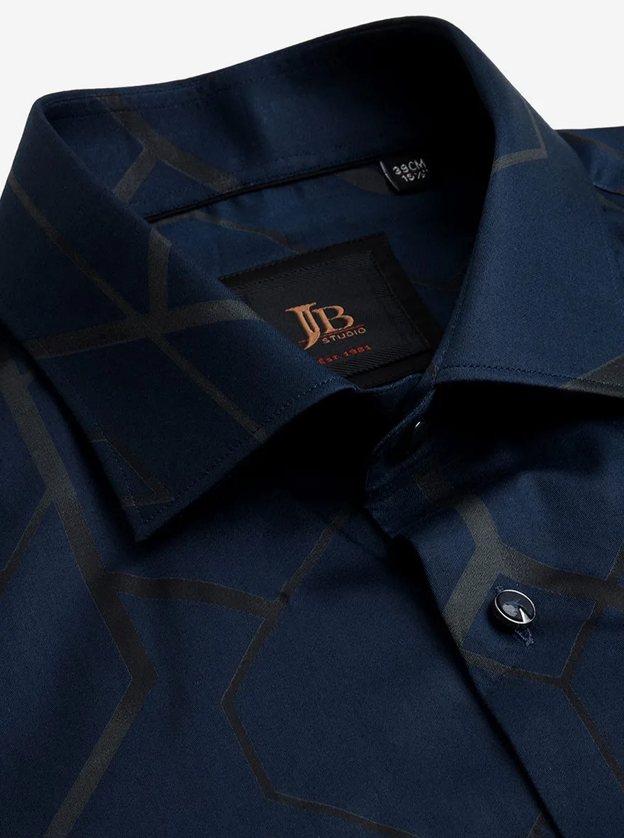 Blue Printed Slim Fit Party Wear Shirt | JB Studio