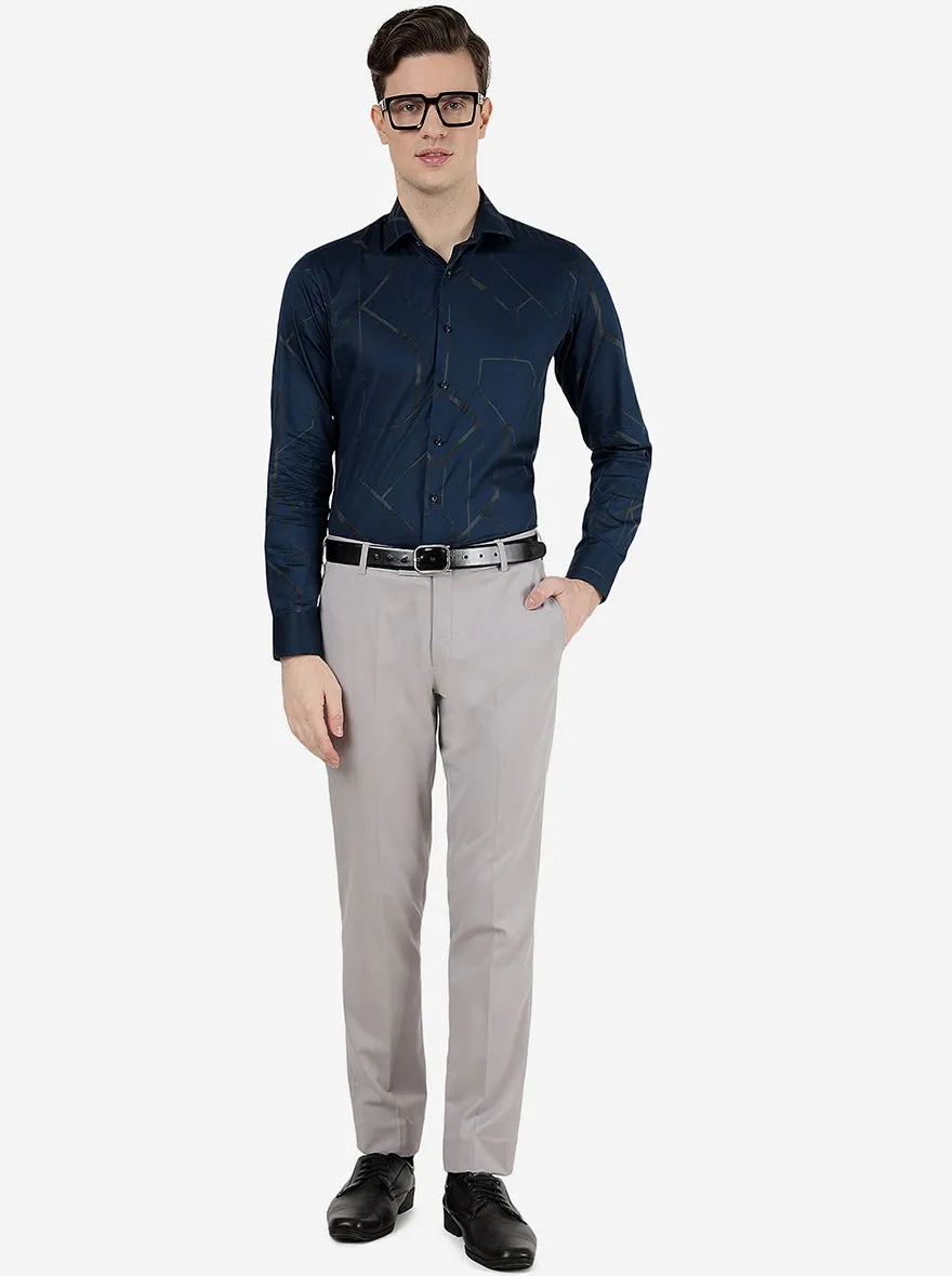 Blue Printed Slim Fit Party Wear Shirt | JB Studio