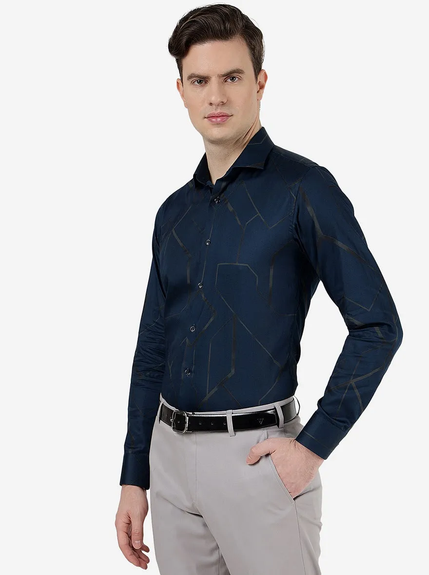 Blue Printed Slim Fit Party Wear Shirt | JB Studio