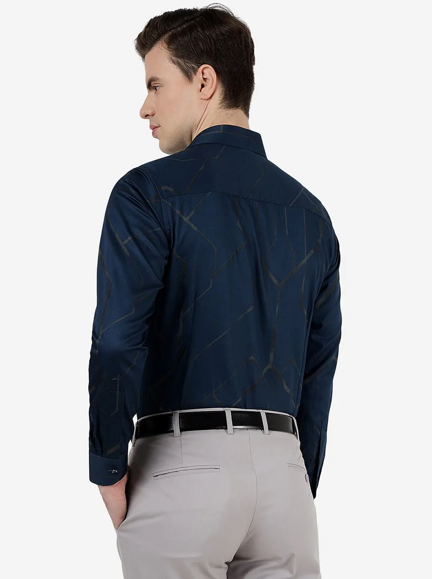 Blue Printed Slim Fit Party Wear Shirt | JB Studio