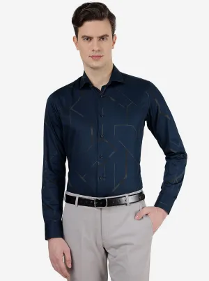 Blue Printed Slim Fit Party Wear Shirt | JB Studio