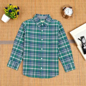 Boys Brushed Cotton Checkered Shirt Green