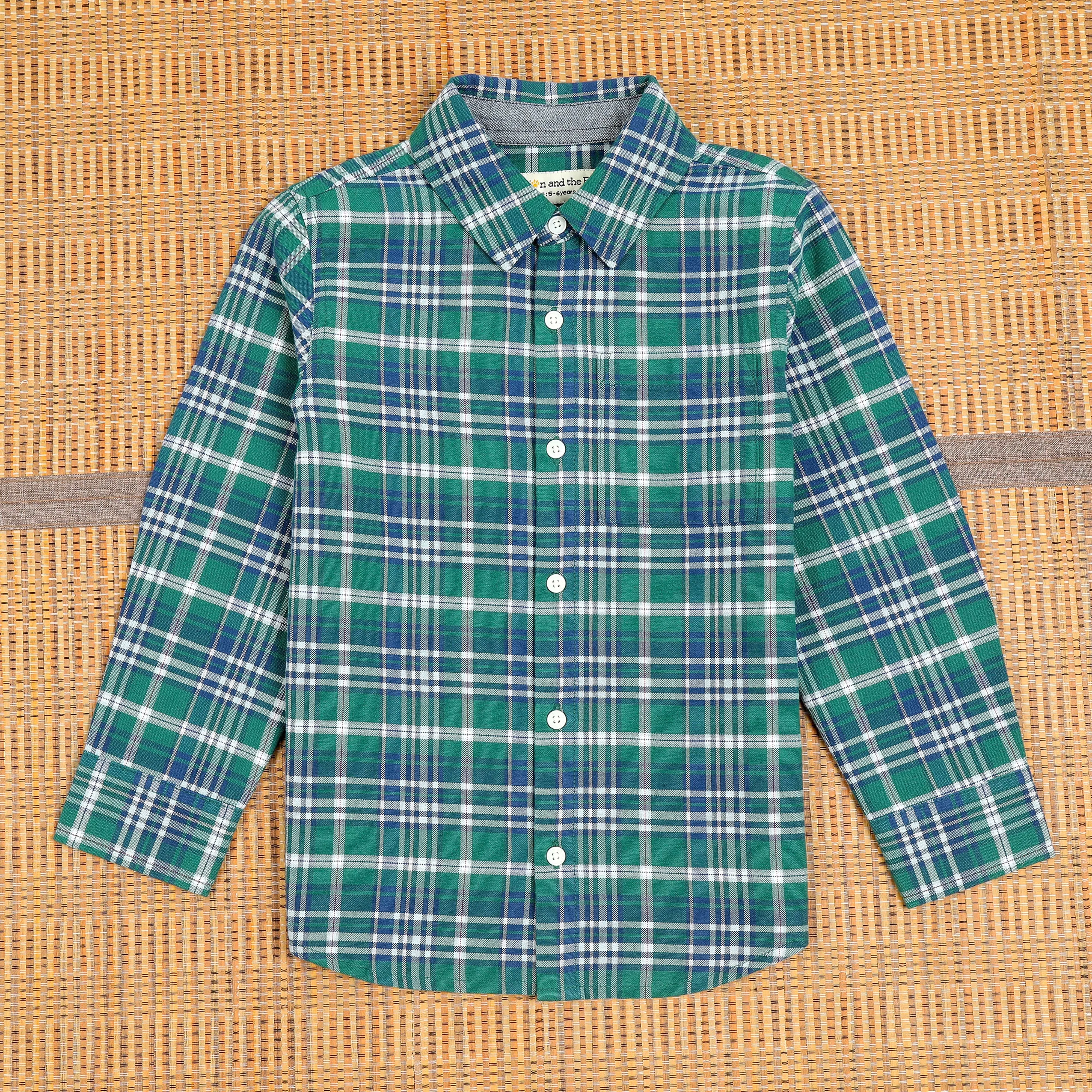 Boys Brushed Cotton Checkered Shirt Green