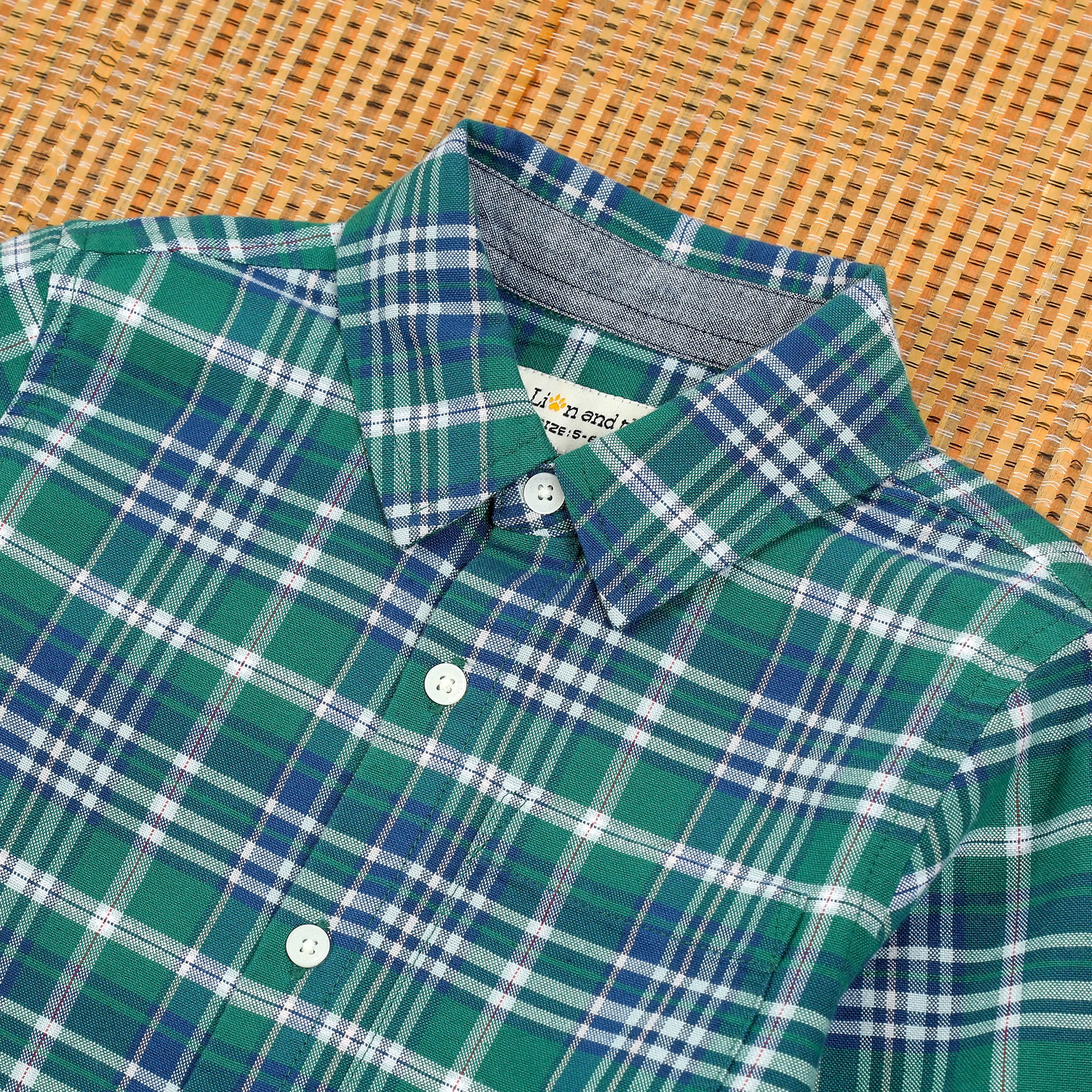 Boys Brushed Cotton Checkered Shirt Green