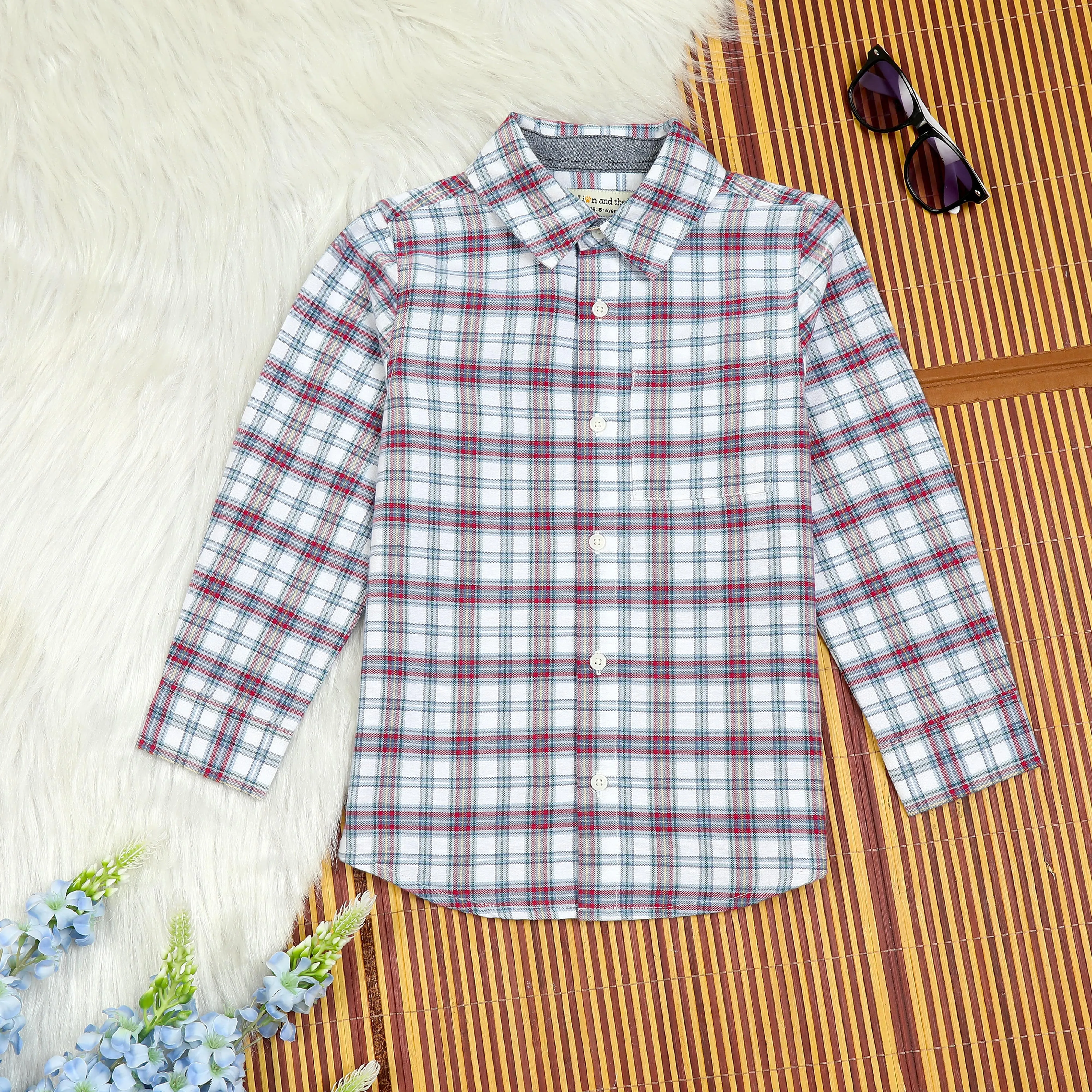 Boys Brushed Cotton Checkered Shirt Red