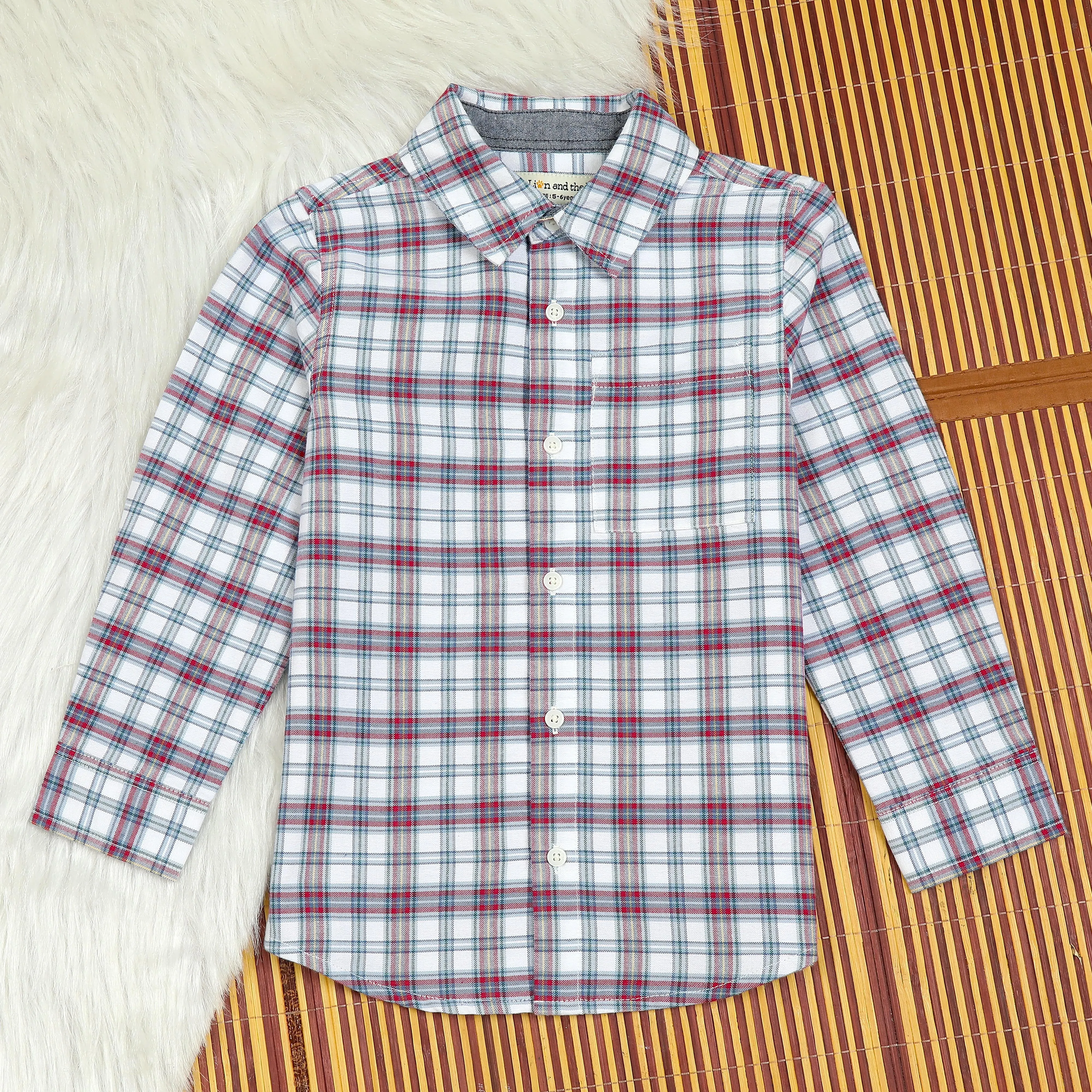Boys Brushed Cotton Checkered Shirt Red