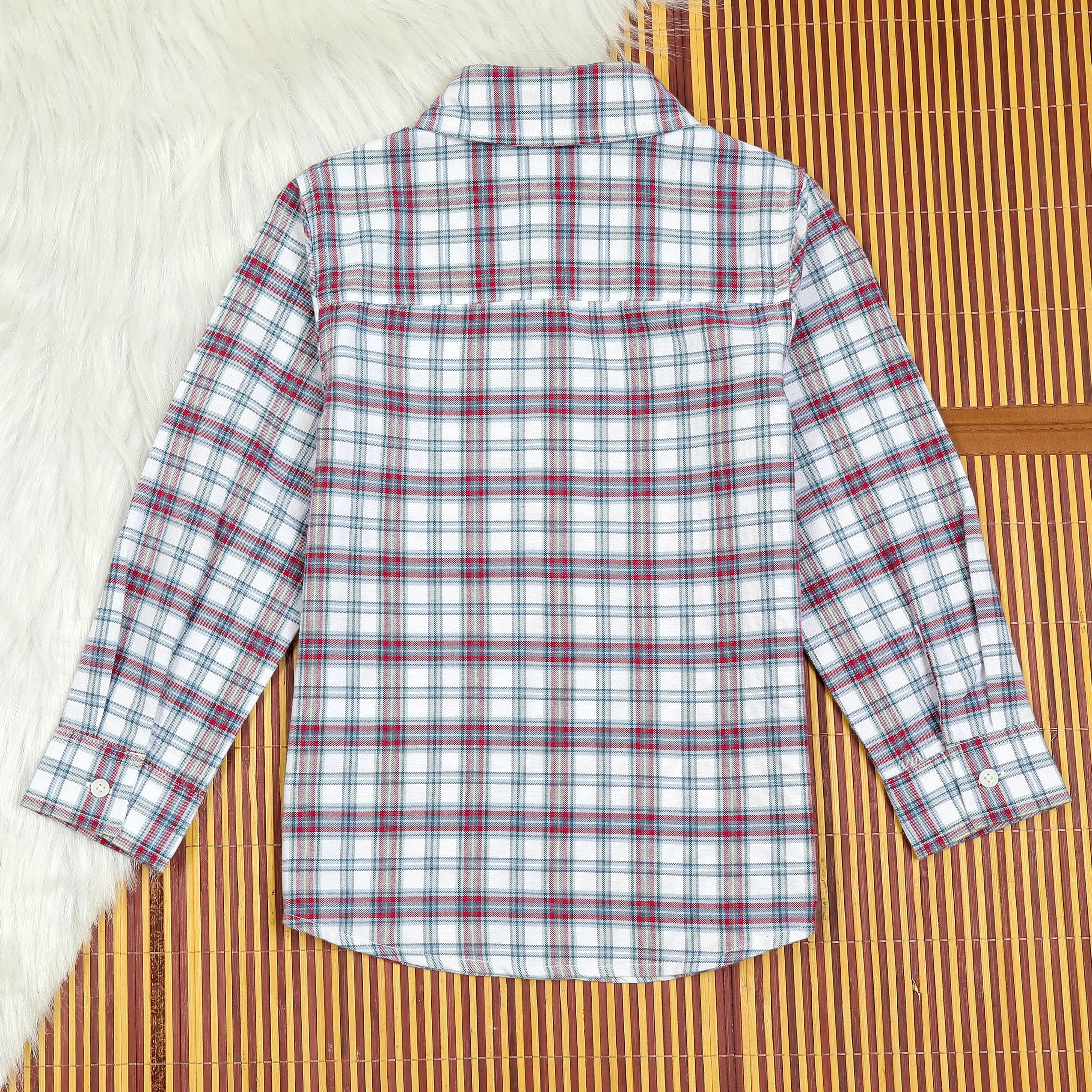 Boys Brushed Cotton Checkered Shirt Red