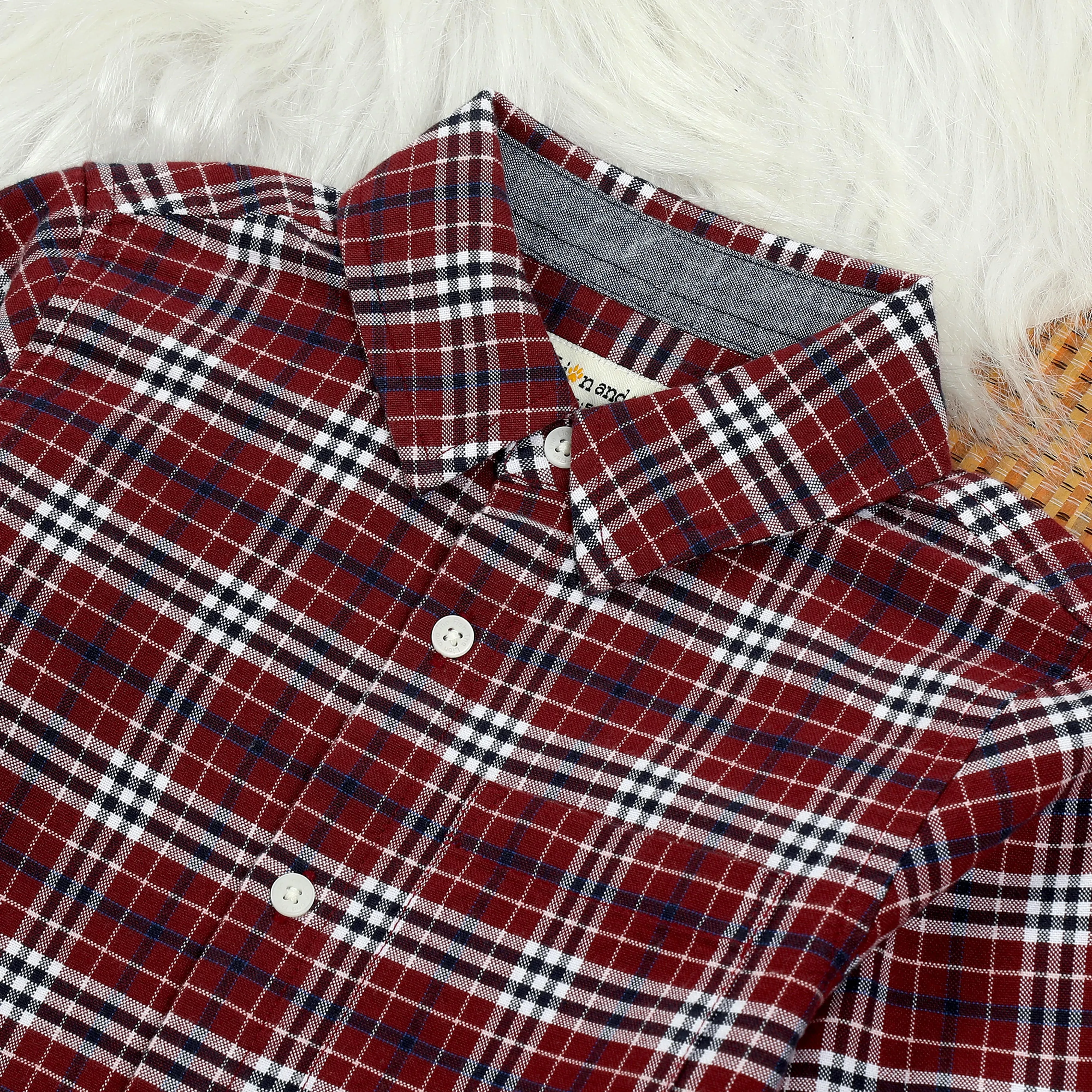 Boys Brushed Cotton Checkered Shirt Wine Red