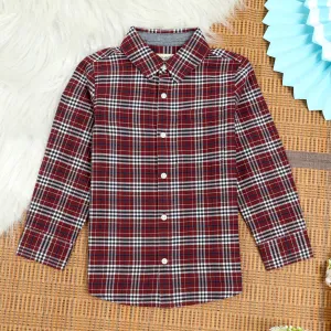 Boys Brushed Cotton Checkered Shirt Wine Red
