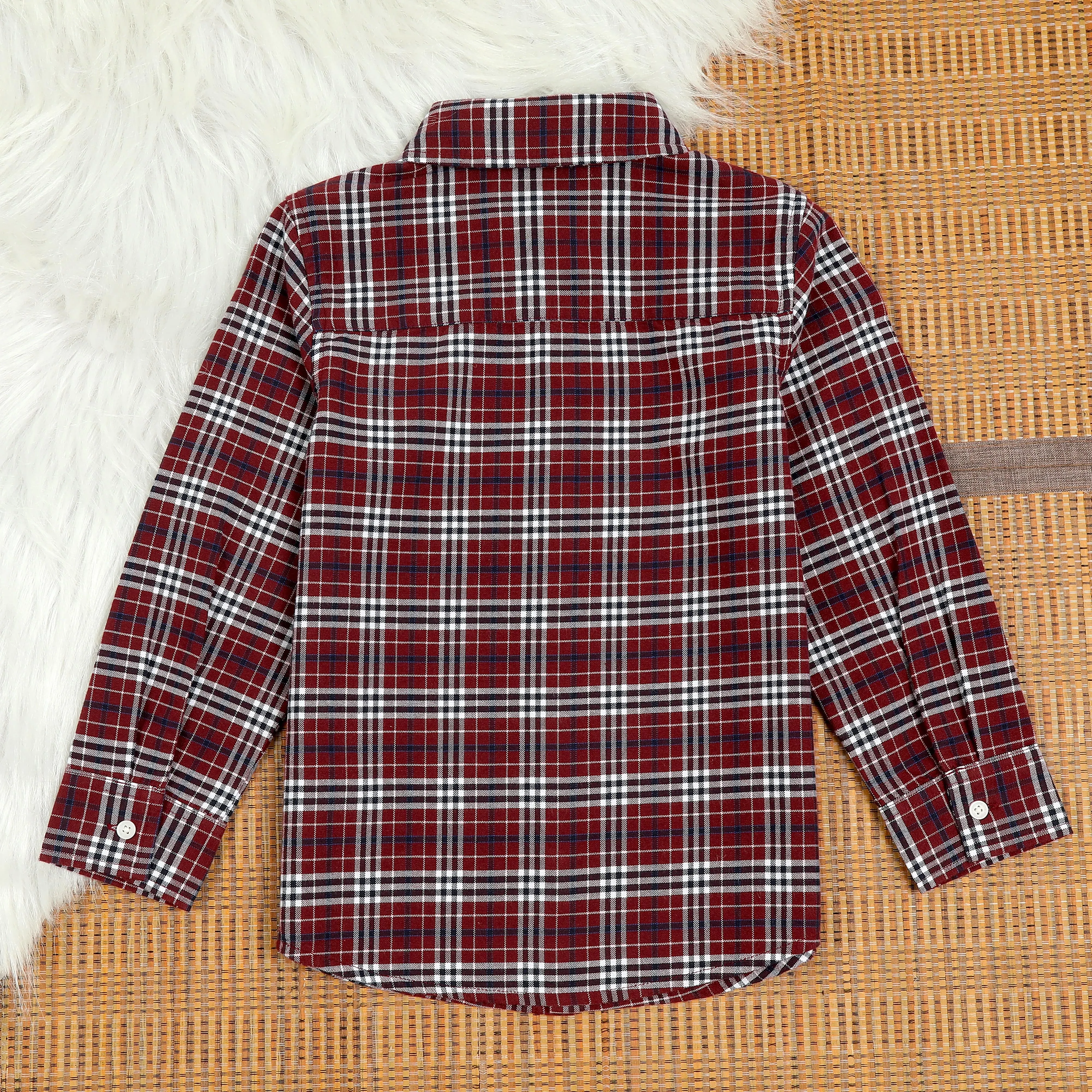 Boys Brushed Cotton Checkered Shirt Wine Red