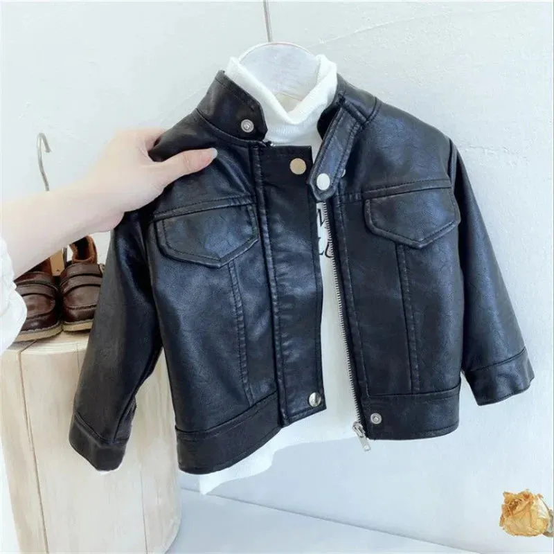 Boys Leather Jackets Classics Handsome Baby Boy Pu Outerwear Kids Clothing Zipper Fly Coats