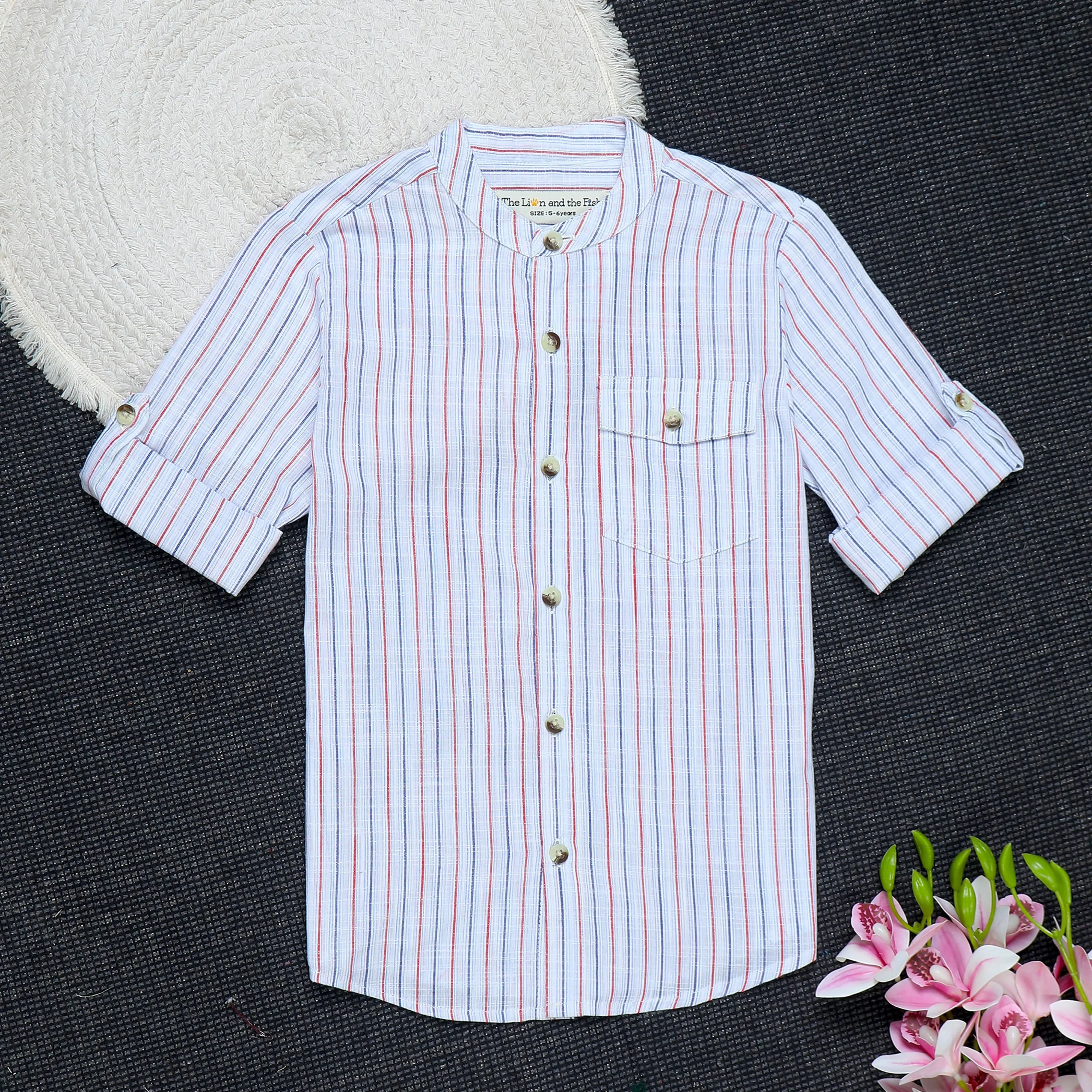 Boys Roll Up Sleeve Shirt Multi Stripes