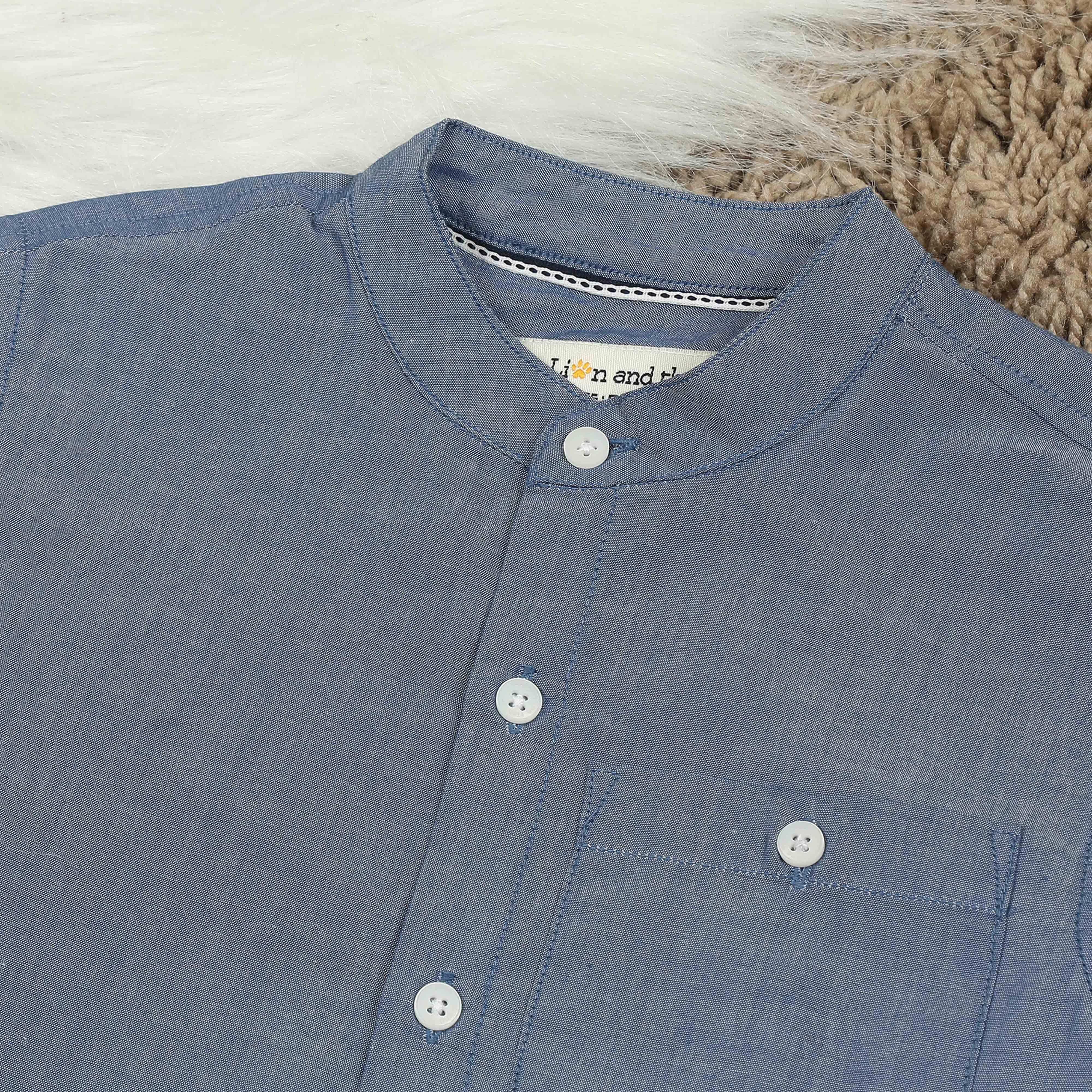 Boys Roll Up Sleeve Solid Shirt Capri Blue