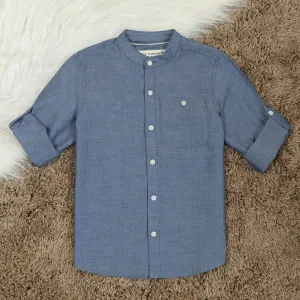 Boys Roll Up Sleeve Solid Shirt Capri Blue