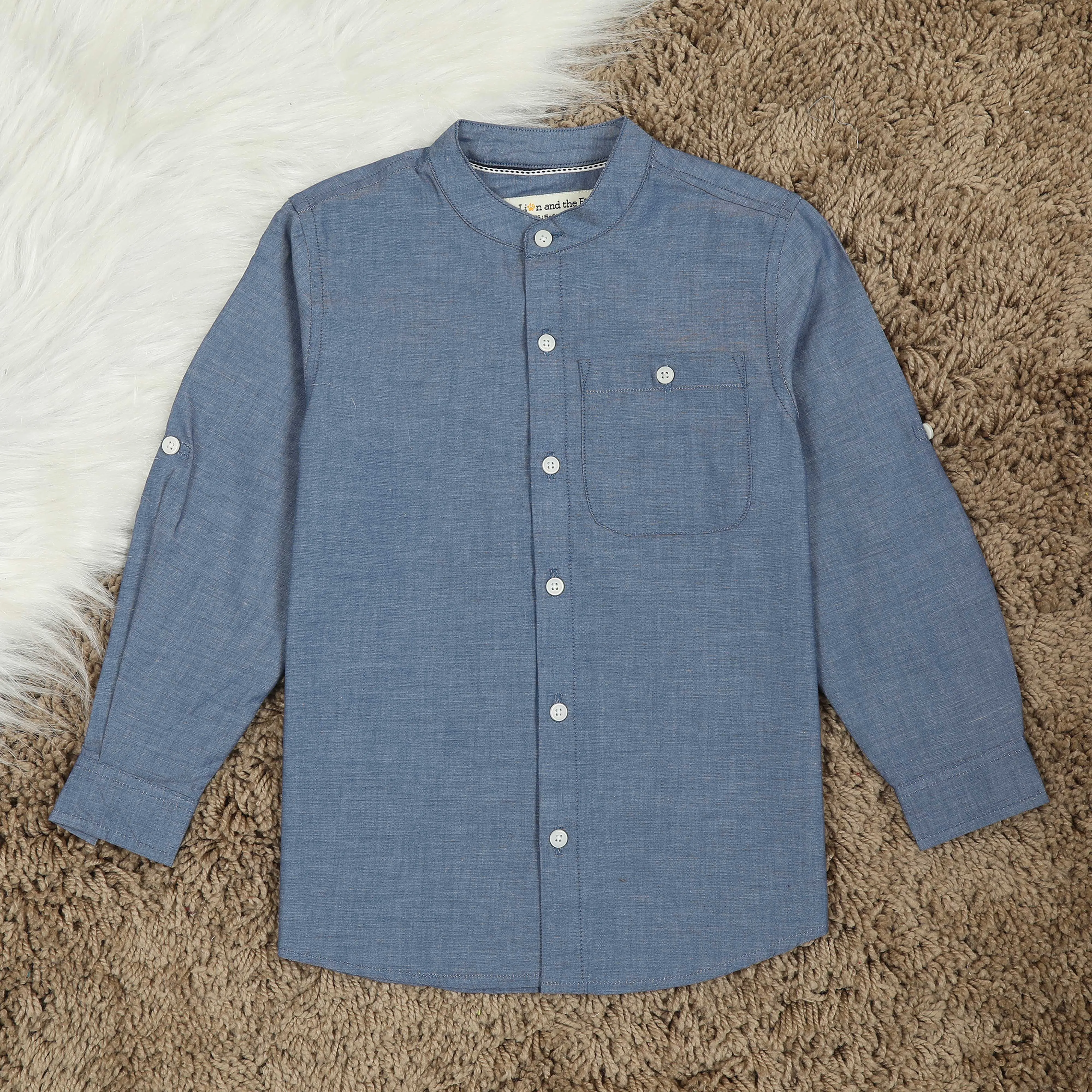 Boys Roll Up Sleeve Solid Shirt Capri Blue