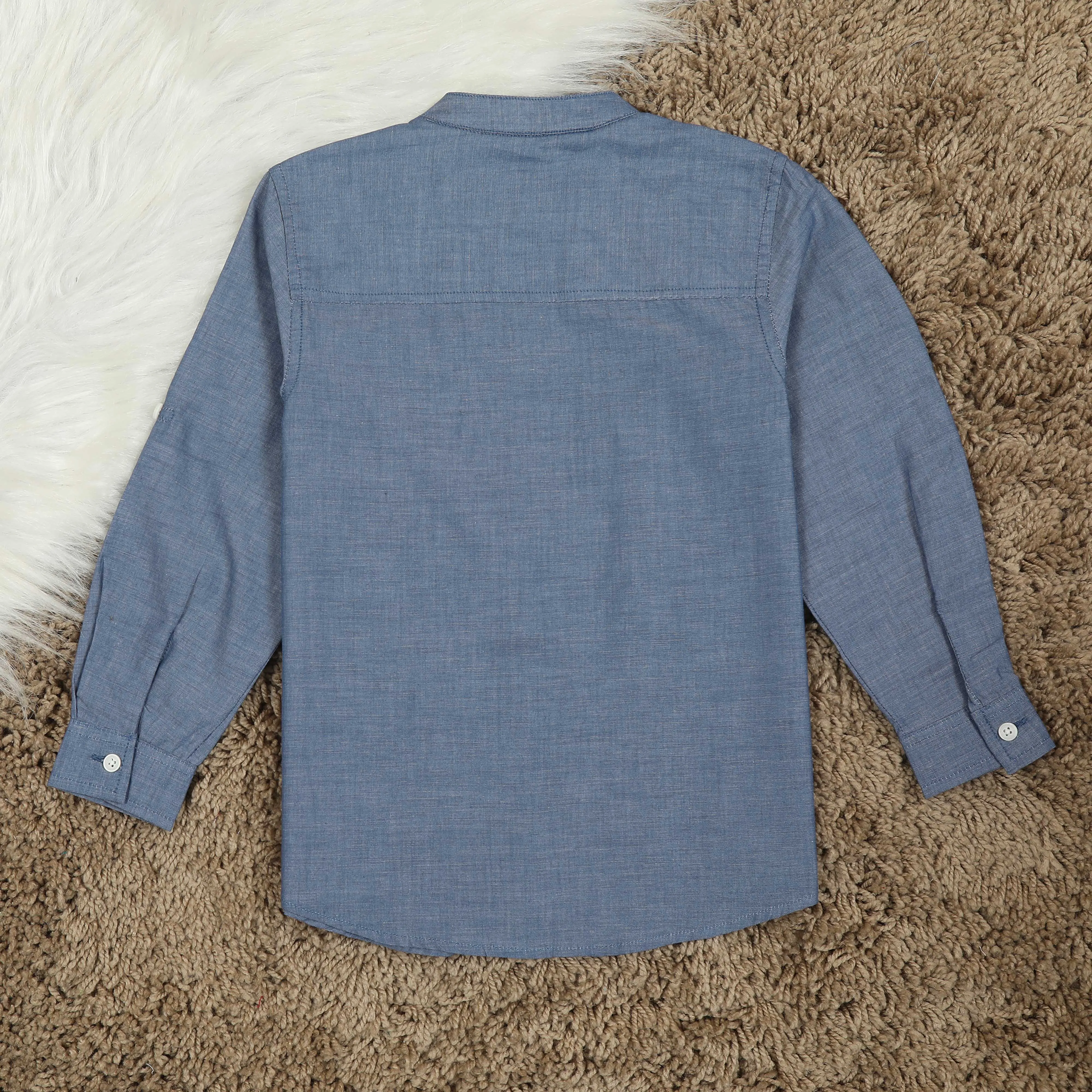 Boys Roll Up Sleeve Solid Shirt Capri Blue