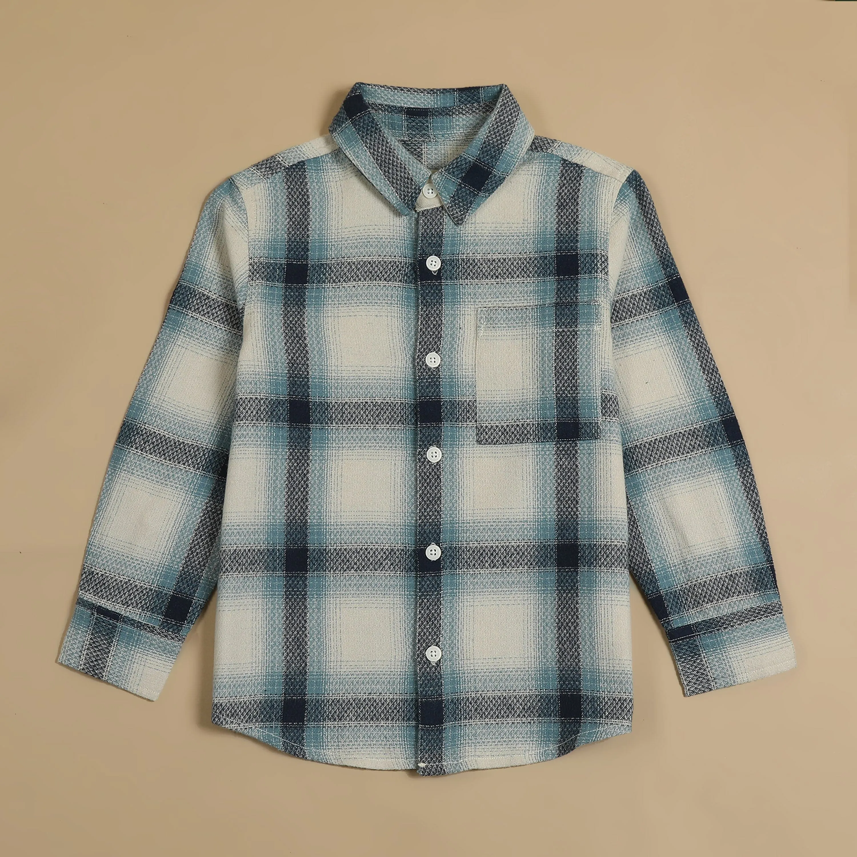 Boys Tartan Checked Shirt Green Blue