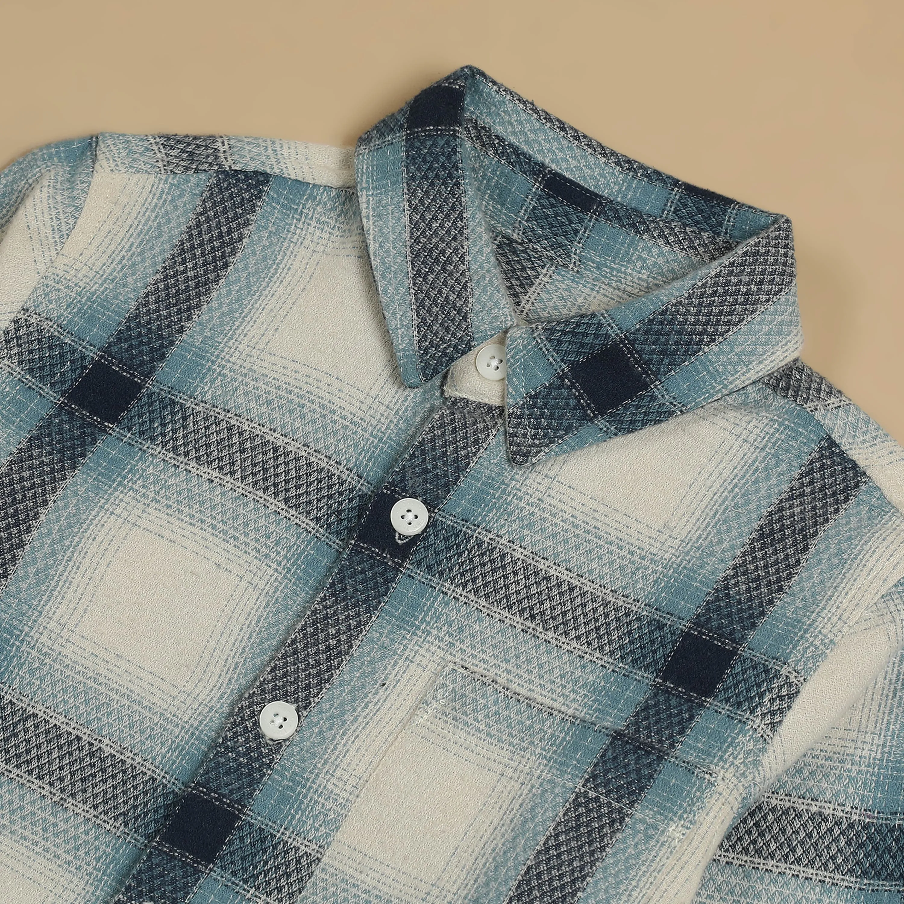 Boys Tartan Checked Shirt Green Blue