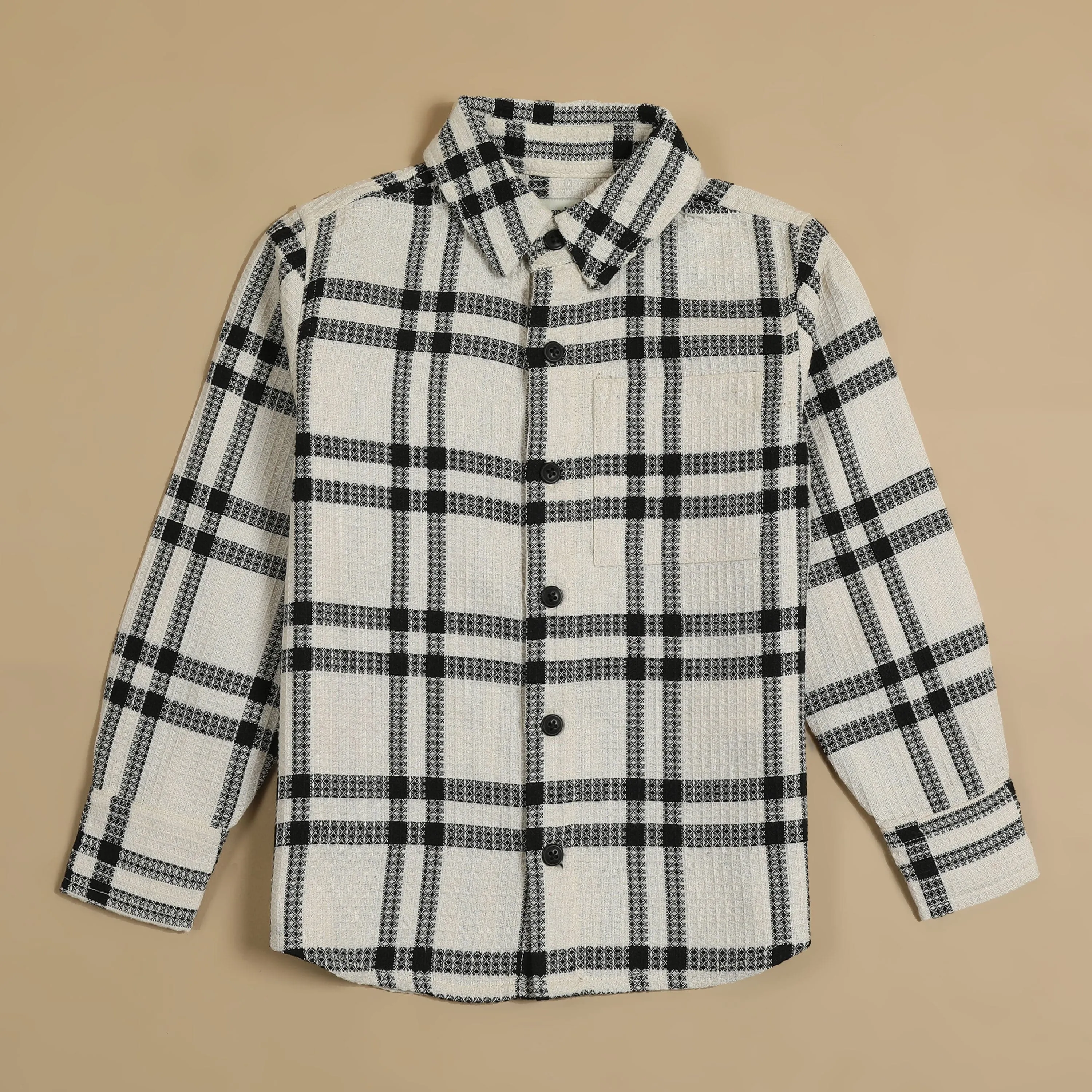 Boys Tartan Checked Shirt White Black