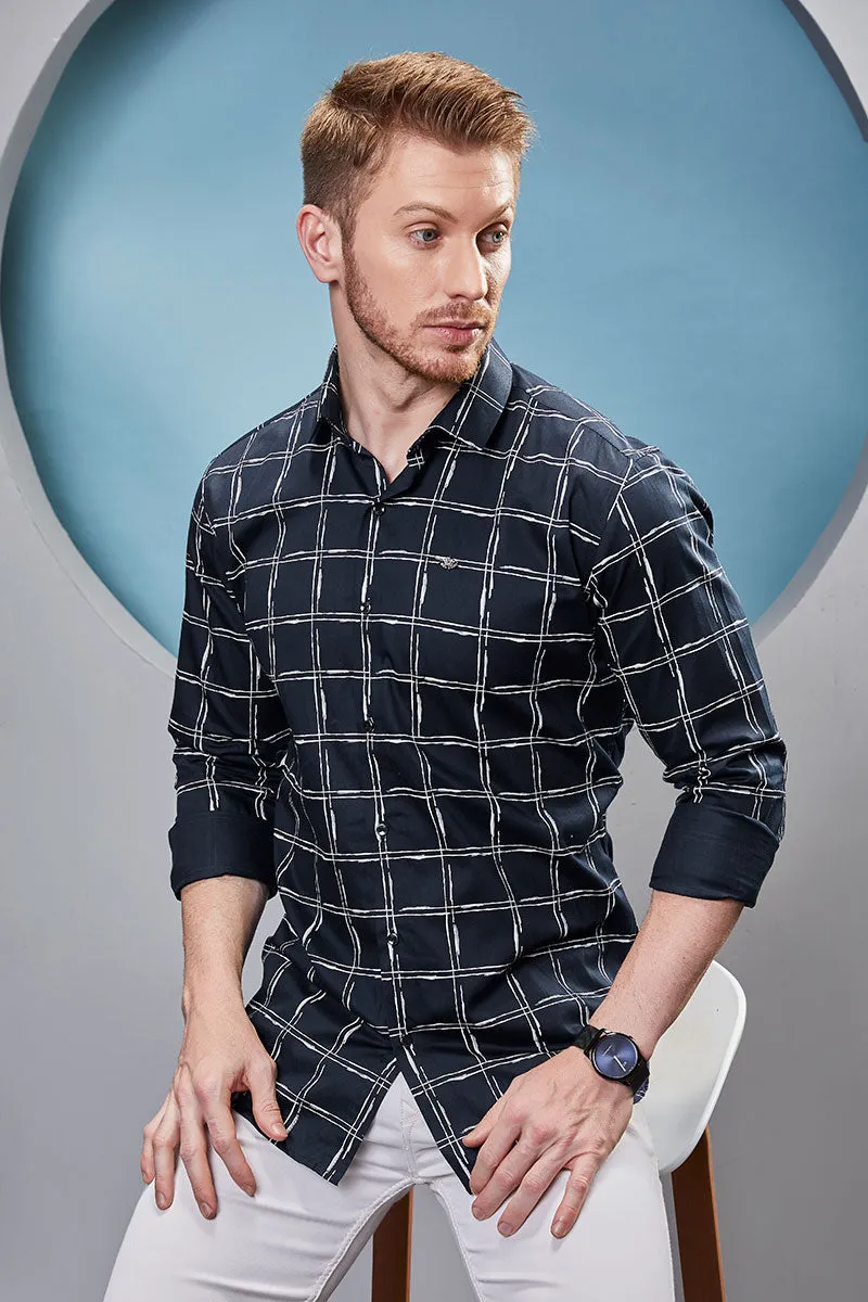 Brody Navy Blue Print Check Shirt