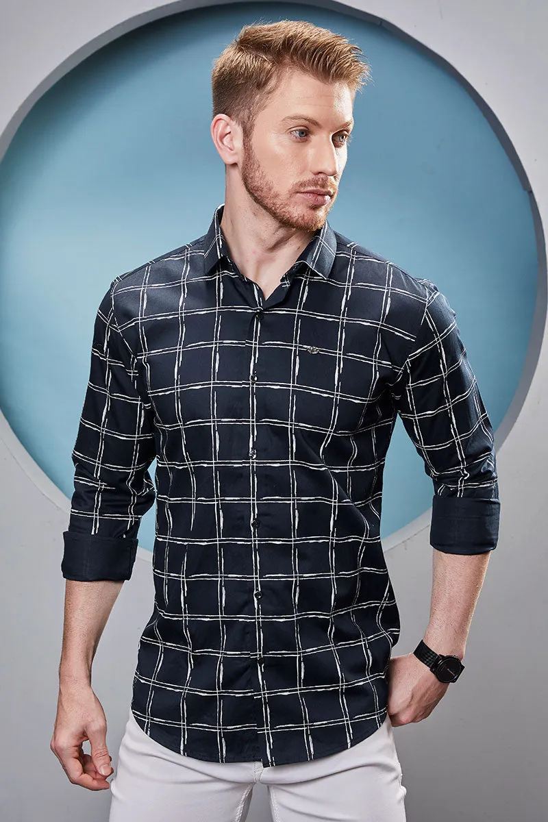 Brody Navy Blue Print Check Shirt