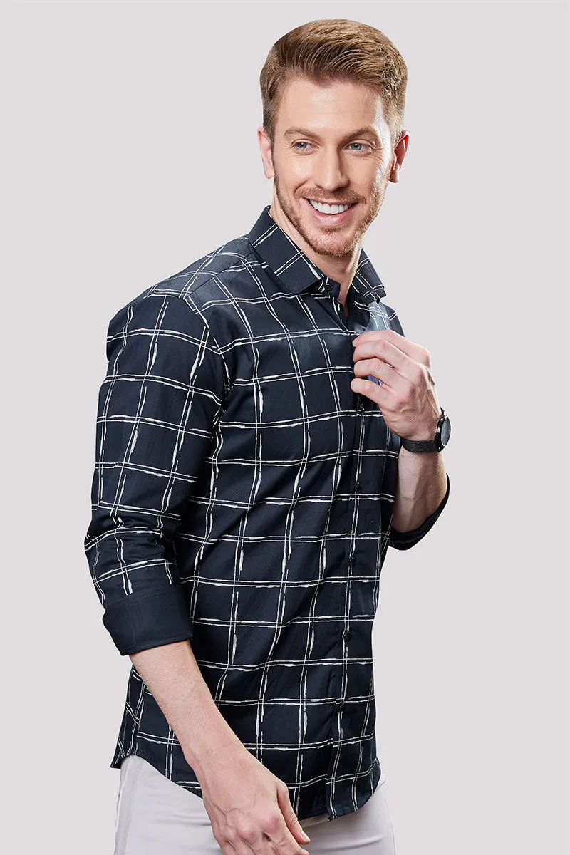 Brody Navy Blue Print Check Shirt