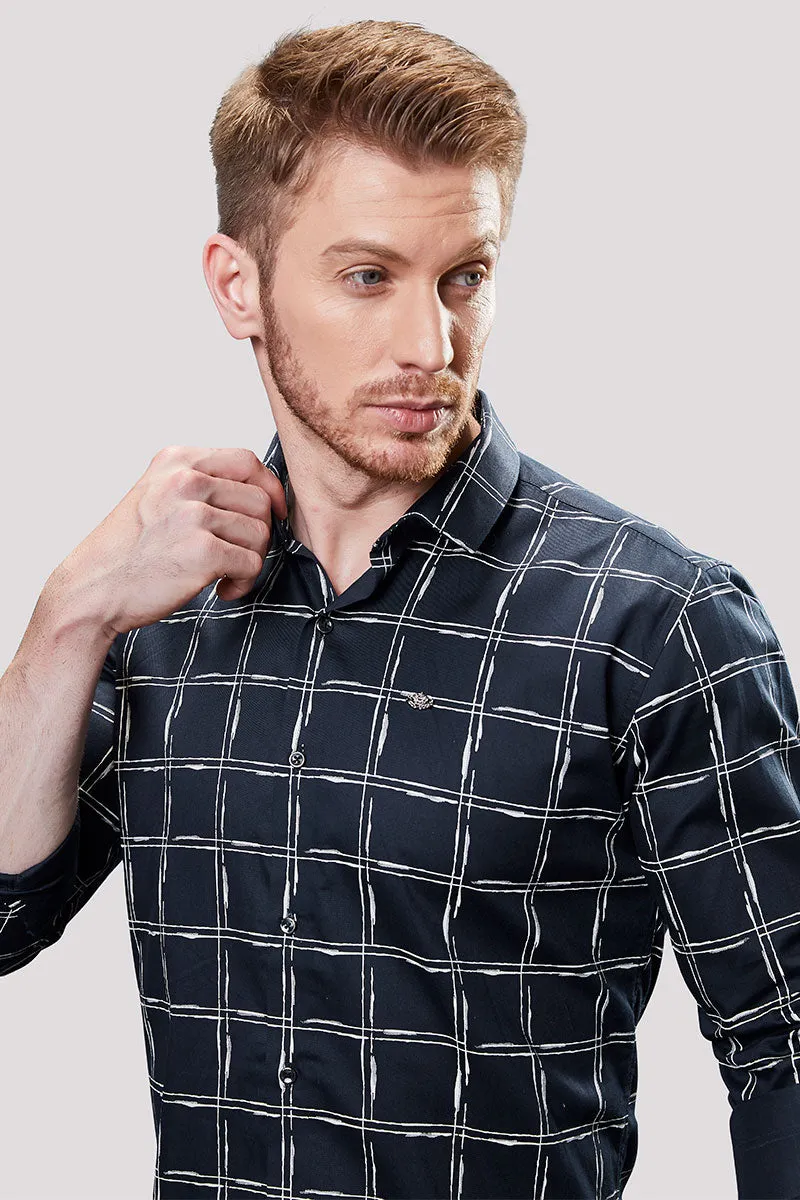 Brody Navy Blue Print Check Shirt