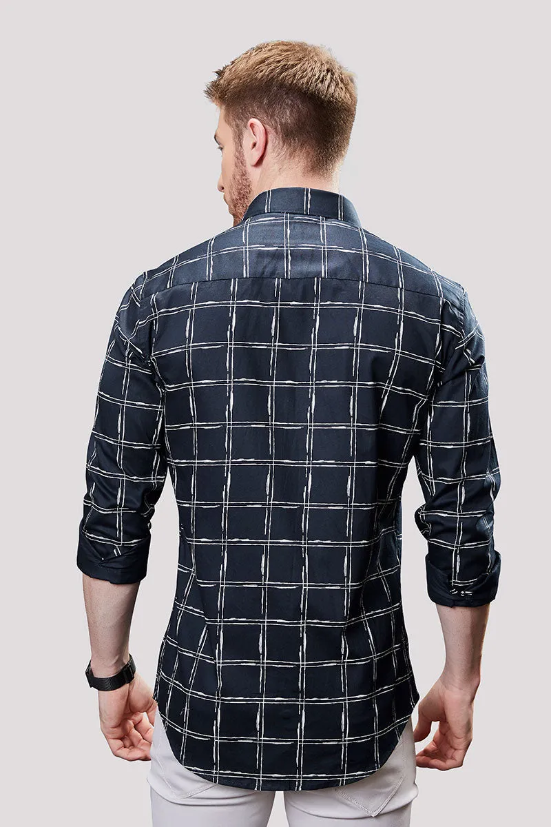 Brody Navy Blue Print Check Shirt