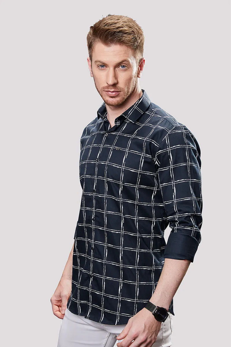 Brody Navy Blue Print Check Shirt