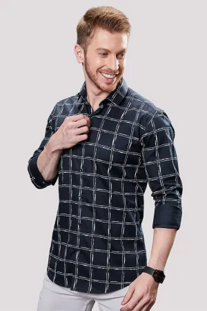 Brody Navy Blue Print Check Shirt