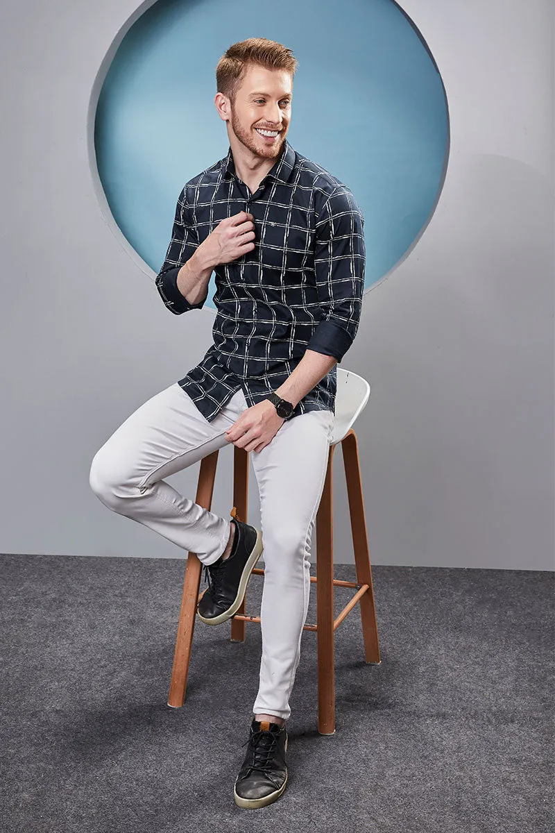 Brody Navy Blue Print Check Shirt
