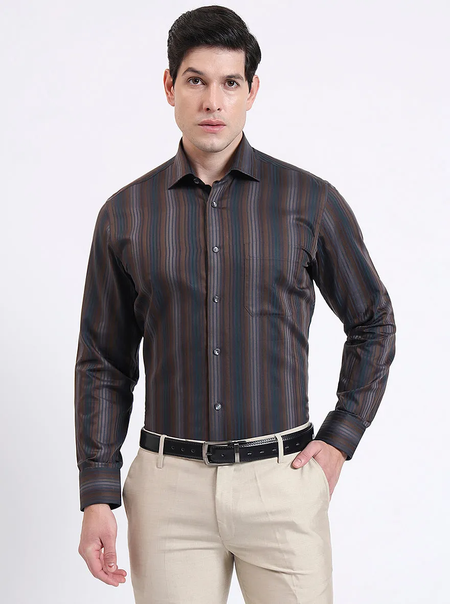 Brown Striped Slim Fit Formal Shirt | JadeBlue