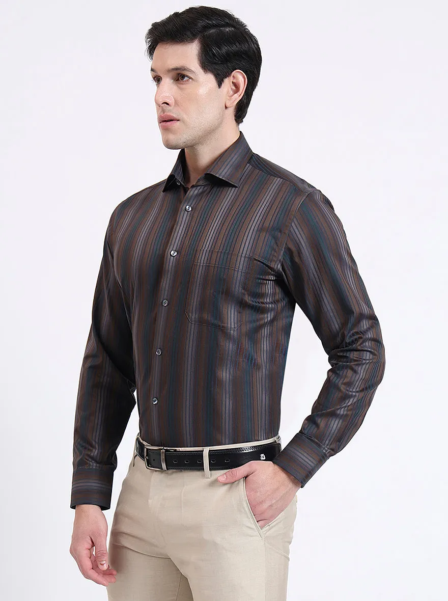 Brown Striped Slim Fit Formal Shirt | JadeBlue