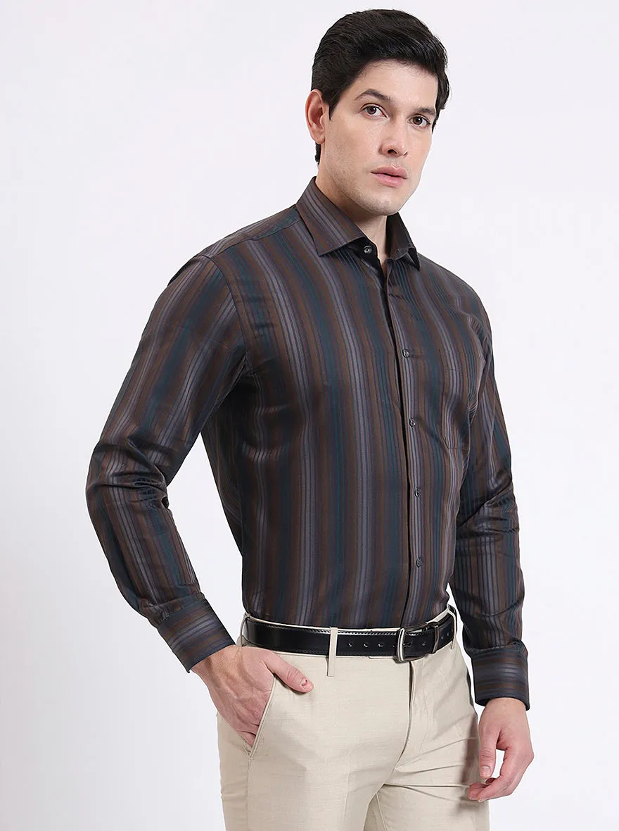 Brown Striped Slim Fit Formal Shirt | JadeBlue