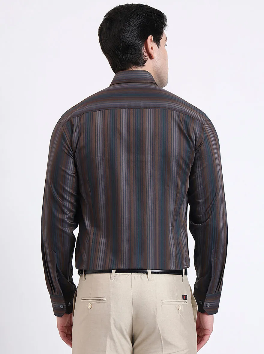Brown Striped Slim Fit Formal Shirt | JadeBlue