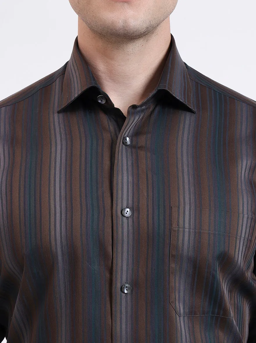 Brown Striped Slim Fit Formal Shirt | JadeBlue