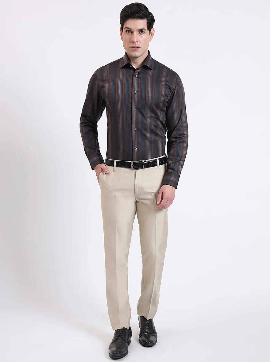 Brown Striped Slim Fit Formal Shirt | JadeBlue