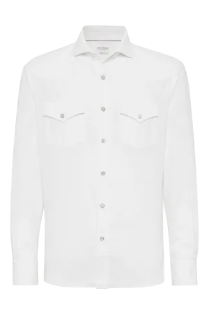 Brunello Cucinelli Men's Garment-dyed Easy Fit Western Shirt