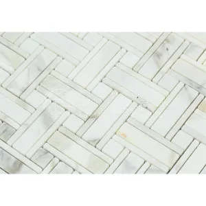 Calacatta Gold (Italian Calcutta) Marble Triple-Weave Mosaic Tile (with Ming Green Marble Dots, Polished)