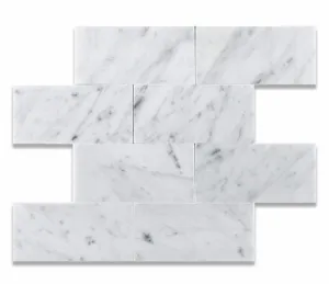 Carrara White 3 X 6 Marble Polished Brick Mosaic Tile - Lot of 50 sq. ft.